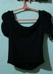 Black Ruched Puff Sleeve Top
