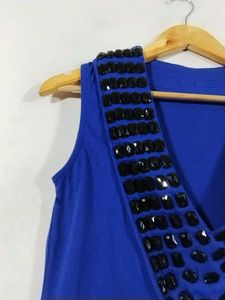 Blue Printed Sleeveless Dress (Women)