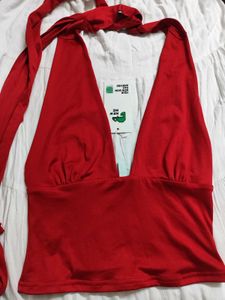 Y2K Newme Red Halter Neck Top
