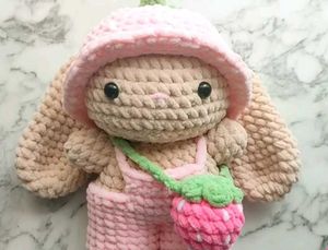 Adorable Crochete Bunny Plushie with Strawberry ou
