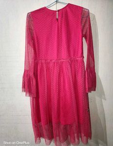 Pink Embroidered Mesh Dress