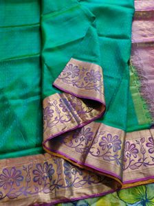Elegant Green &amp; Pink Saree