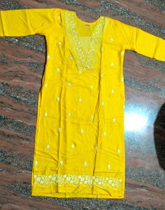 Yellow Embroidered Kurti