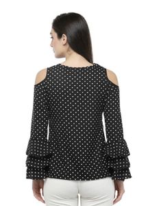 PlusS Polka Dot Cold Shoulder Top