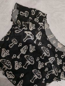 Mushroom Print Mesh Top