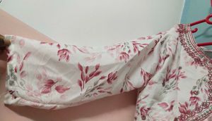White Nd Pink Colour Floral Embroidered Tunic Dres