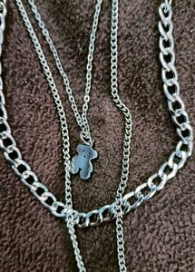 Aesthetic Three Layered Silver Chain