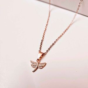 Studded Fairy Wings Rose Gold Pendant Necklace