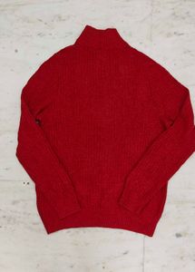 Red Zip-Up Knit Sweater