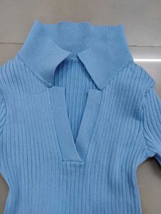 Blue Knit Long Sleeve Top