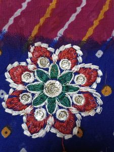 Bandhej Saree - Pink &amp; Blue