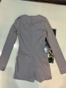 Grey Ribbed Long Sleeve Bodysuit
