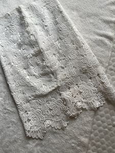 High Waisted White Lace Midi Skirt