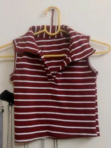 Striped Polo Crop Top