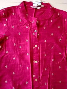 Magenta/Burgundy Silk Kurta With Golden Zari Print