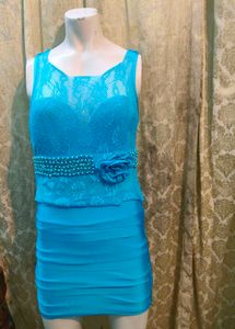 Turquoise Lace Mini Dress