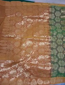 Gold &amp; Green Floral Silk Saree