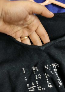 Black V-Neck Embellished T.Shirt