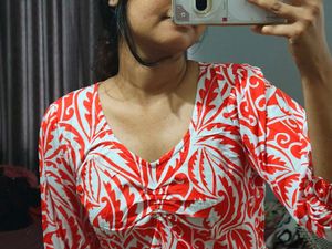 Red &amp; White Leaf Print Maxi Dress