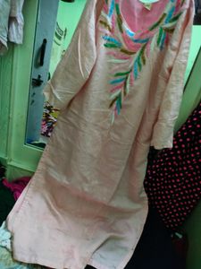 Beautiful Pink Rainbow Kadana Work Kurta