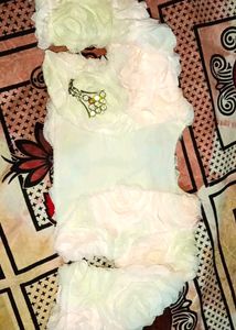 White&amp;Peach Net Floral Jacket Frock In Fur Fabric
