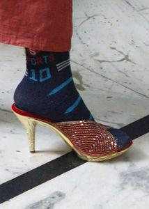 Red &amp; Gold Bejeweled Mules