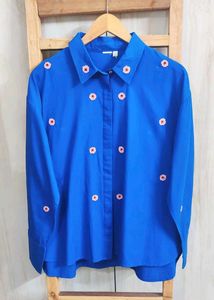 Blue Floral Embroidered Shirt size-44-46