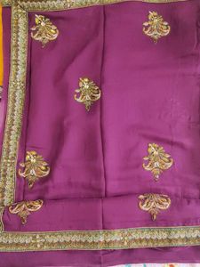 Purple Embellished Saree with Blouse Piece