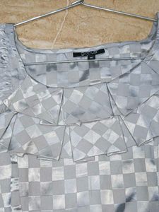 Silver Checkered Ruffle Top