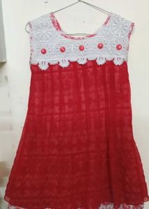 Red Lace Trim Sleeveless Dress