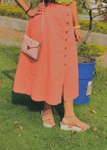 Vintage Button-Front Midi Skirt