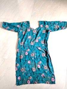 Floral Teal Kurta for Women - Good Condition
