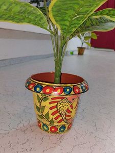 Artificial Decorative Plant with Hand-Painted Pot