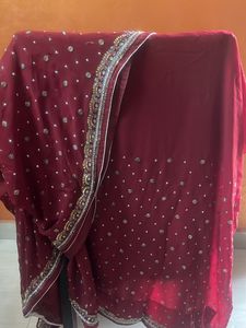 Used Saree Heavy maroon sari Party wear;sequence w