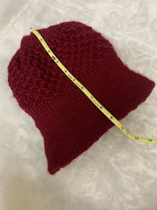 Unisex Maroon Self Design Beanie Warm Winter Cap