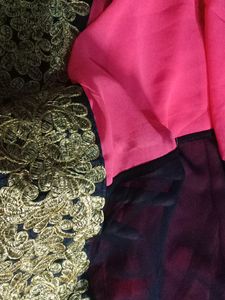 Pink And Black Combination Saree