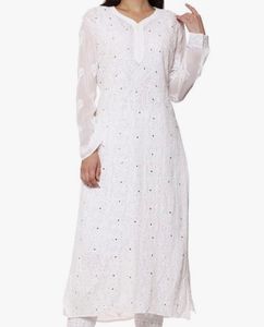 Lucknowi Chikankari Viscose Mukesh Work Kurti