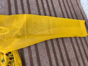 Yellow Embroidered Front Open Kurti