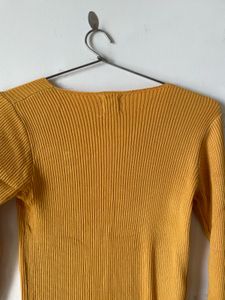 Mustard Ribbed V-Neck Top