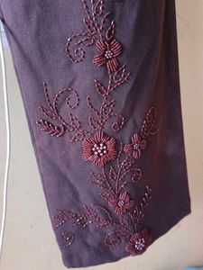 Brown Embellished Flare Pants