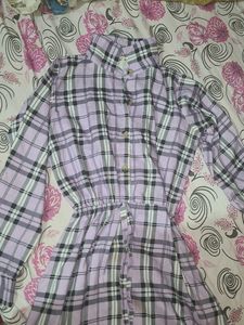 Lilac Plaid Shirt Dress
