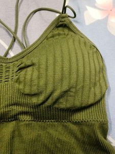 Olive Green Padded Camisole Backless Top
