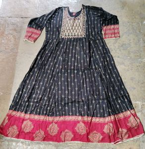 Black Golden Printed Anarkali Kurti