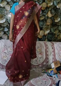 Maroon Embroidered Saree