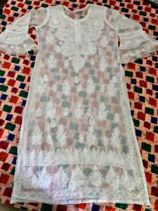 White Chikankari  Straight Kurti