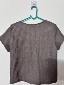 Brown Button-Down Short Sleeve Top