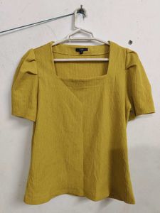 Olive Green Square Neck Puff Sleeve Top