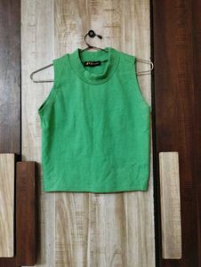 Green Mock Neck Sleeveless Top