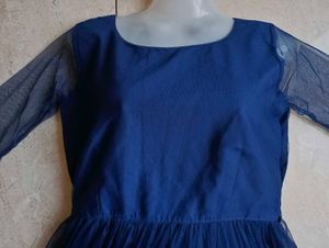 Navy Blue Sheer Overlay Dress