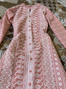 peach chikankari kurti🎀